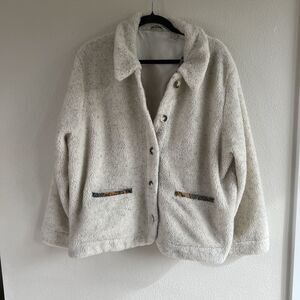 Orvis Brocades Ivory Fleece Sherpa Teddy Jacket Floral Trim Women’s XL